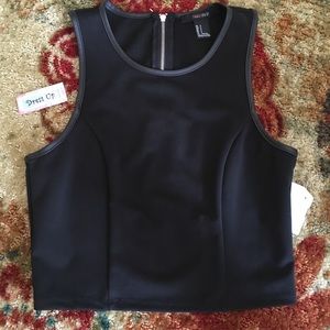 Black CropTop with Leatherette trim.